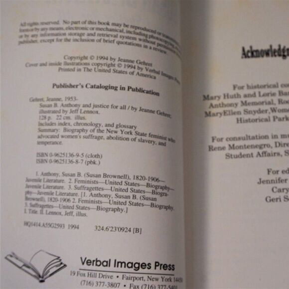 Susan B. Anthony And Justice For All By Jeanne Gehret 1994 Paperback - Picture 6 of 9
